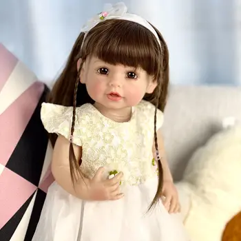  Прекрасный малыш 22 дюймов, Возрожденный Бебе, Силиконовый Винил для всего тела, Длинные Волосы ручной работы, Реалистичная Стоящая Детская игрушка, Кукла, настоящая