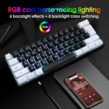  Проводная игровая мини-клавиатура с подсветкой 61 клавиша, механическое ощущение, портативная компактная компьютерная клавиатура для делового офиса