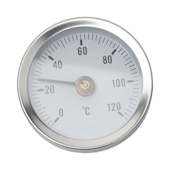  Прочные трубчатые термометры Биметаллические 0-120 ℃ 63 мм Аналоговый зажим на нагревательной трубе Промышленный трубопровод Измерительный круглый