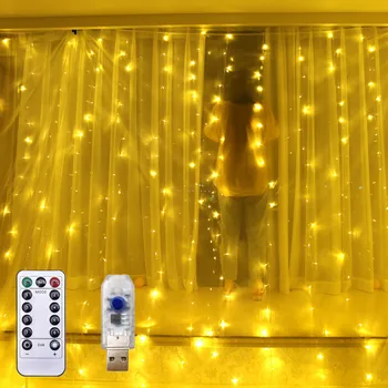  Светодиодная Гирлянда для штор, 8 режимов USB-пульта дистанционного управления, Гирлянда Сказочных Огней, Свадебный Рождественский декор для дома, спальни, Новогодняя лампа