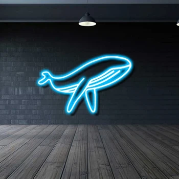  Светодиодная неоновая вывеска Whale, Неоновая световая вывеска Whale, Неоновая настенная вывеска Whale, Знак кита, Светящиеся вывески, Декор стен