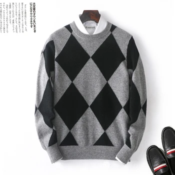 Свитер из 100% мериносового кашемира, Мужской пуловер с круглым вырезом, Модный пуловер, осенне-зимний толстый вязаный топ большого размера