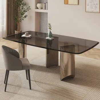  Современный минималистичный Обеденный стол из 12 мм утолщенного ясеневого Стекла Столешница из Нержавеющей Стали Кухонная Мебель Для Ужина Прямоугольный стол YH