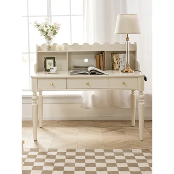  Сочетание стола и книжной полки во французском кремовом стиле из массива дерева, чистых бревен, американского кабинета, сочетание белой детской мебели