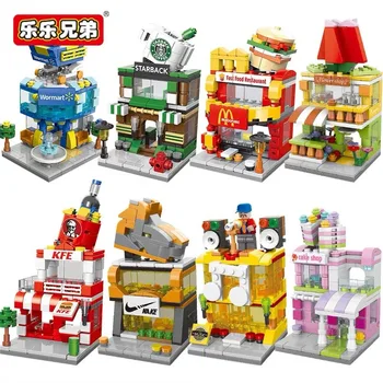  Строительные блоки для дома, Мини-городской магазин, вид на улицу, Уличные закуски, Детские игрушки, подарки для мальчиков и девочек, совместимые с Lego