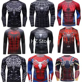  Тренировочный костюм Marvel 3D Super Hero Spider Man, Баскетбольная футбольная спортивная эластичная облегающая футболка с длинным рукавом для фитнеса