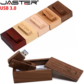  Флэш-накопитель JASTER USB 3.0 Деревянная коробка Memory stick Вращающийся U-диск с бесплатным пользовательским логотипом 128 ГБ 64 ГБ Креативные свадебные подарки