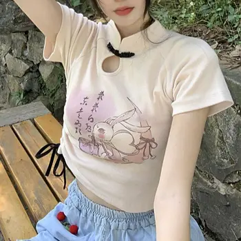  Шикарные модные женские футболки с короткими рукавами и принтом кролика из мультфильма 