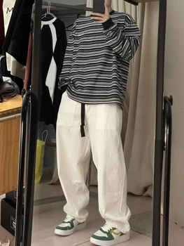  Широкие брюки для мужчин с карманами для отдыха, универсальная уличная одежда в японском стиле Харадзюку, мужские брюки, Популярные летние мешковатые простые