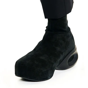  Эластичные ботинки с боковой молнией на плоской платформе с круглым носком, повседневные спортивные ботильоны из натуральной кожи на геометрическом каблуке, тонкие модные кроссовки