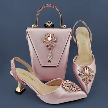  Элегантная женская обувь и сумка для зрелых дам розового цвета, блестящие аксессуары из сплава со стразами в стиле ретро для свадебного банкета