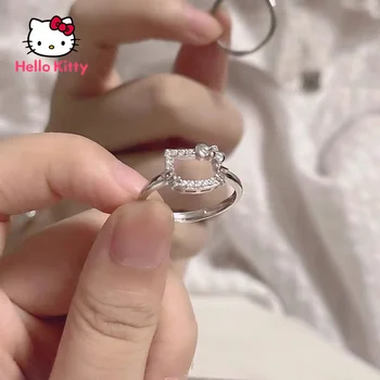  Ювелирные аксессуары Hello Kitty из стерлингового серебра 925 пробы, милое кольцо с героями мультфильмов для девочек, простой Модный Дикий подарок для девочки на День рождения